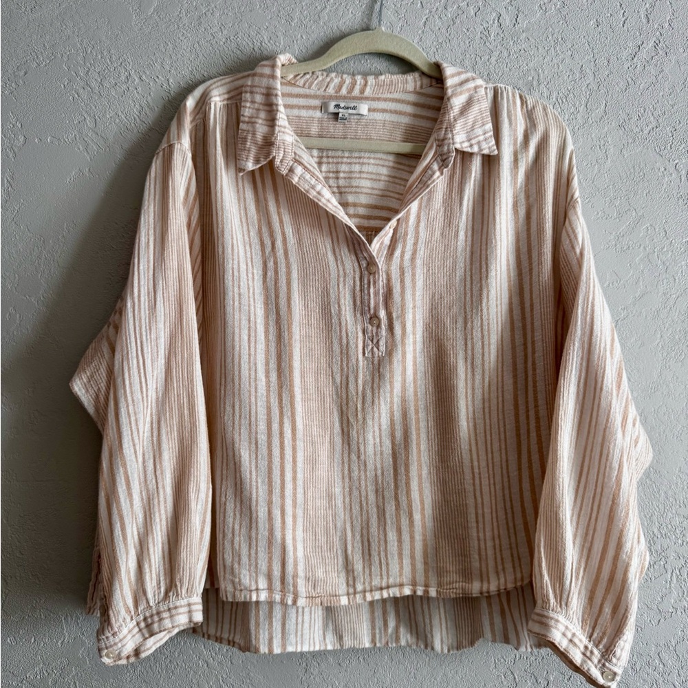 Madewell Beige and White Striped Shirt